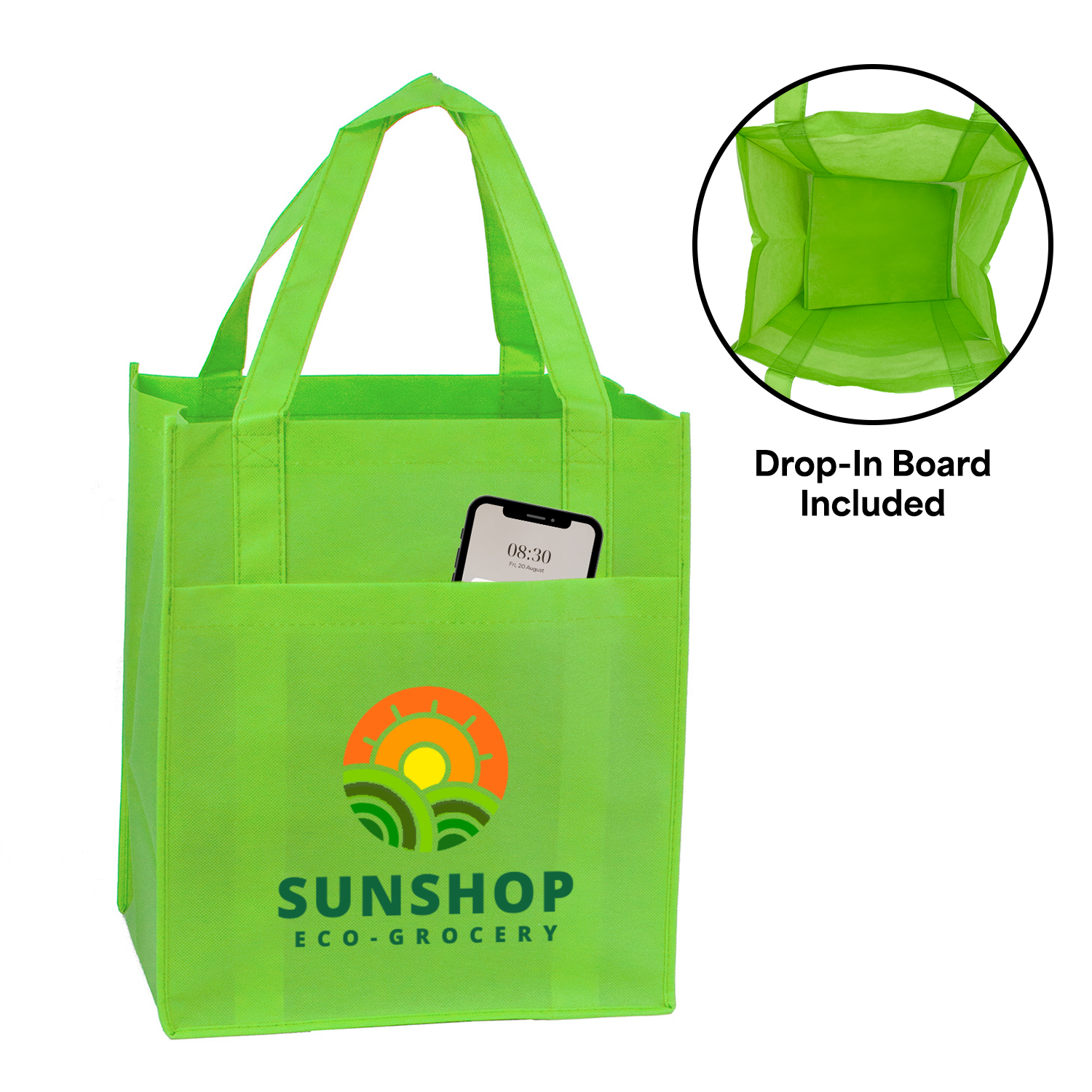 Picture of 90+ GSM Reusable Shopper Tote with Front Pocket | Lime Green