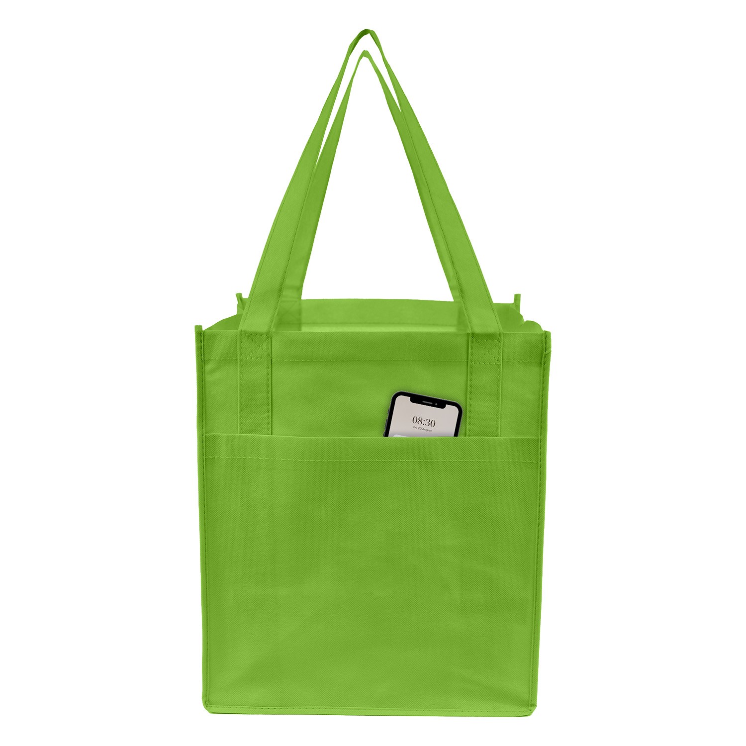 Picture of 90+ GSM Reusable Shopper Tote with Front Pocket | Lime Green