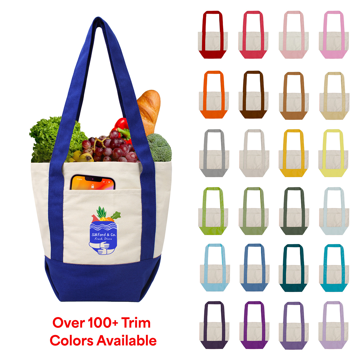 Picture of Custom 10 Oz. Mini Cotton Canvas Boat Tote (100+ Trim Handle Colors to Choose)