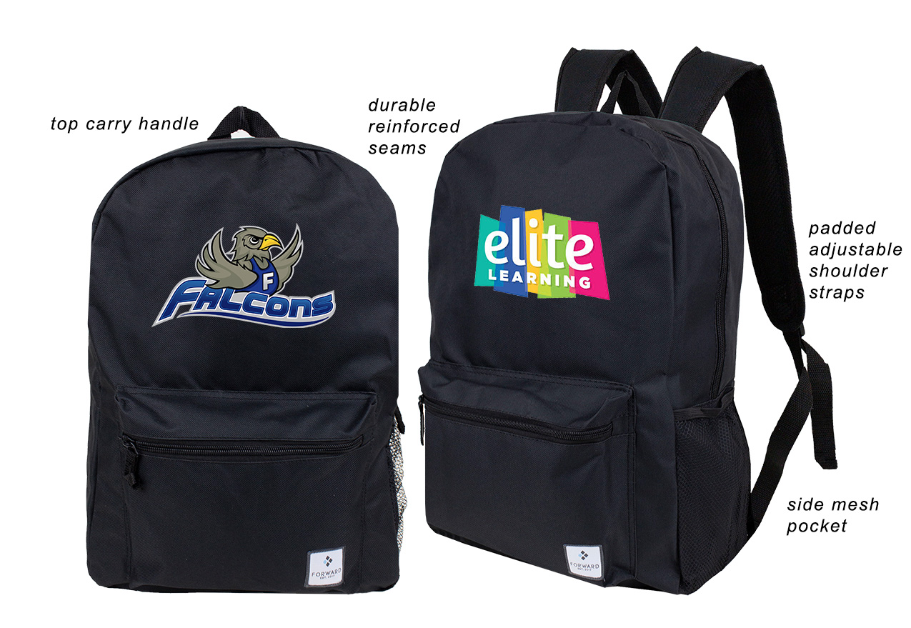 Picture of Black 19" Backpack With Side Mesh Pocket Custom Only 1000PC MIN