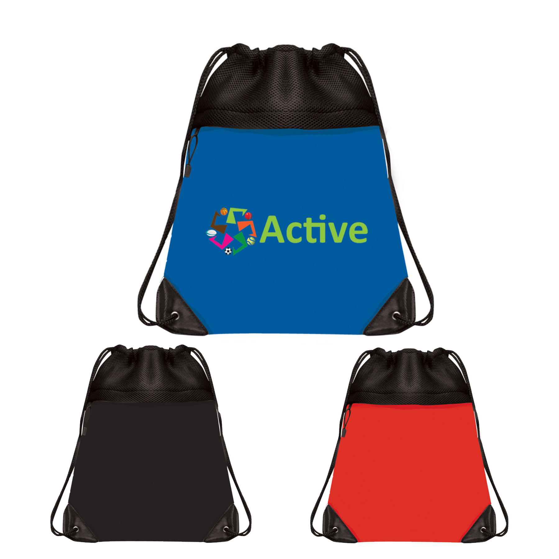 Picture of Mesh Drawstring Bag with Micro Fiber Front Zipper Pocket