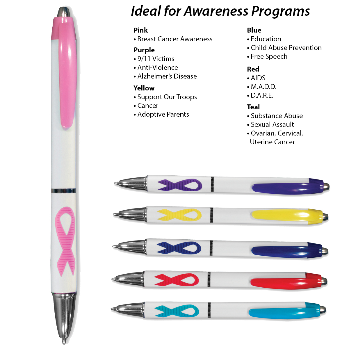 Picture of Awareness Pen w/Ribbed Rubber Grip (Spot Color)