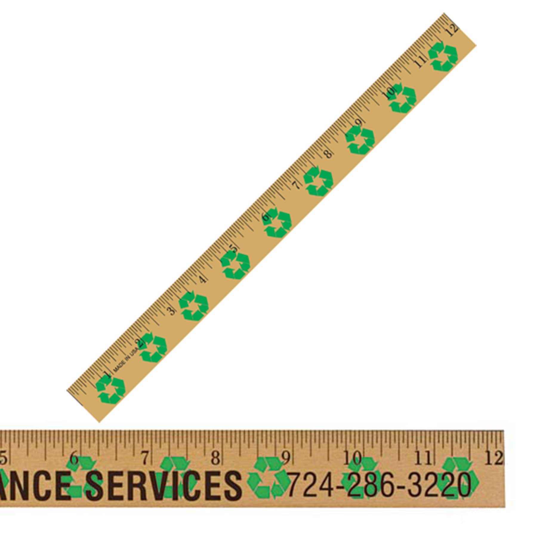 Picture of 12" Clear Lacquer Wood Ruler w/Recycling Background