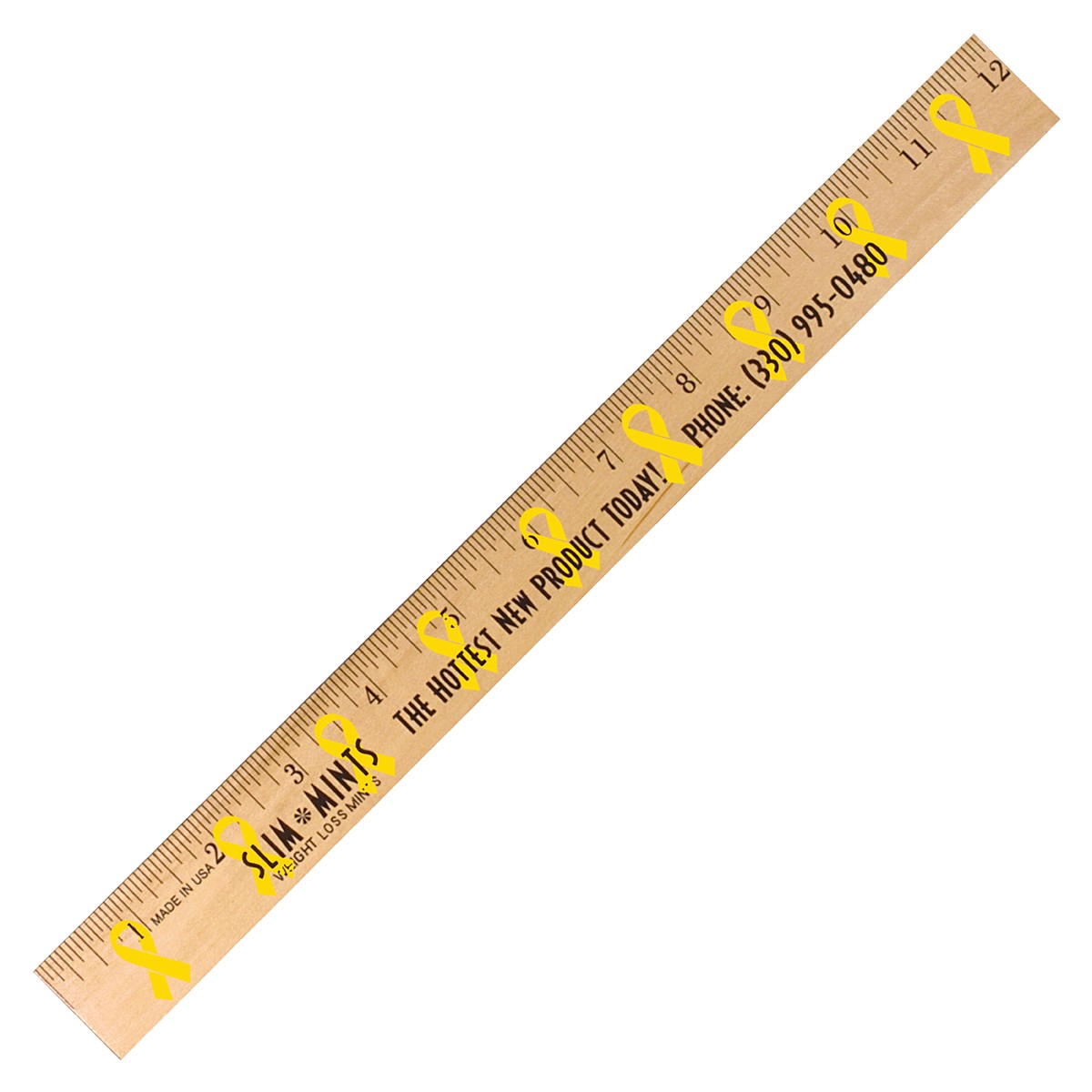 Picture of 12" Clear Lacquer Wood Ruler w/Ribbon Background