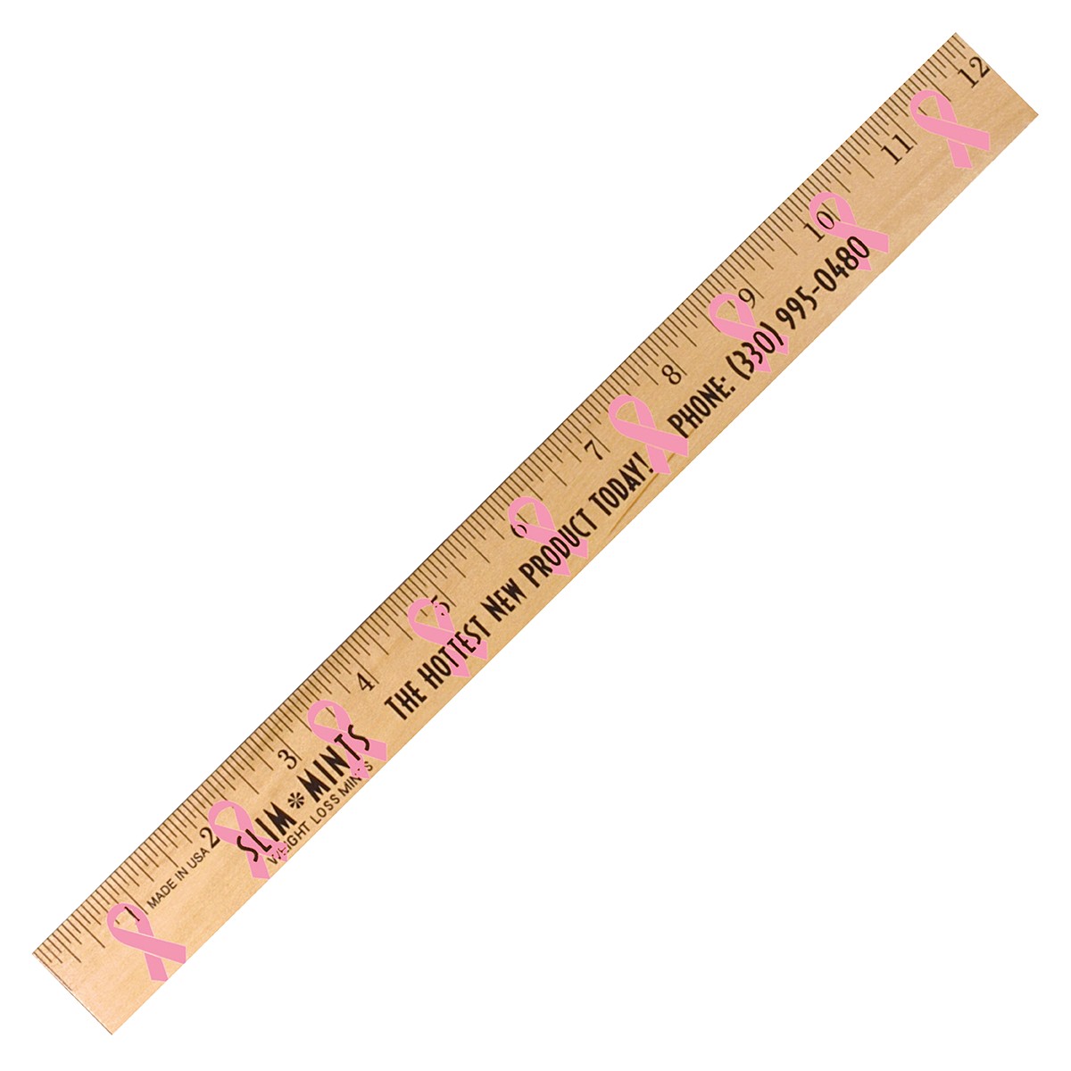 Picture of 12" Clear Lacquer Wood Ruler w/Ribbon Background