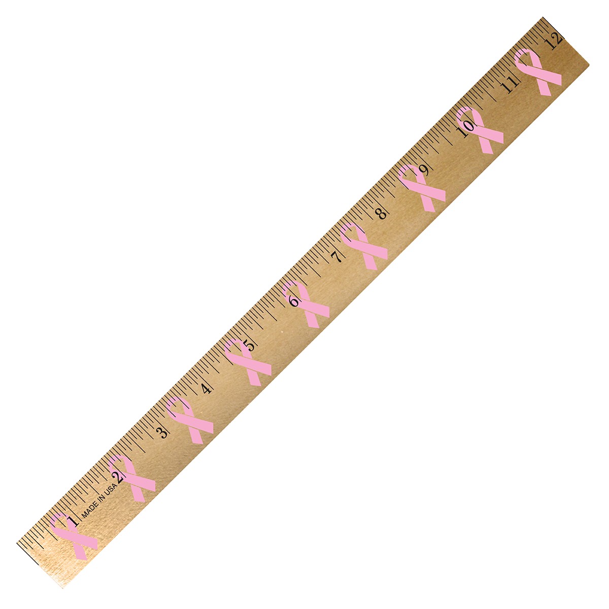 Picture of 12" Clear Lacquer Wood Ruler w/Ribbon Background