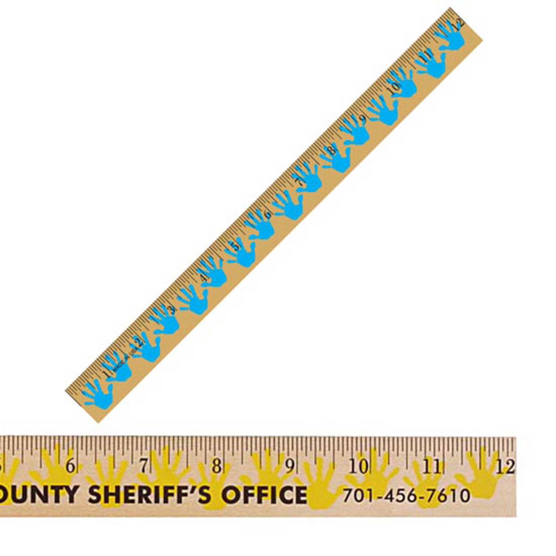 Picture of 12" Clear Lacquer Wood Ruler w/Handprint Background
