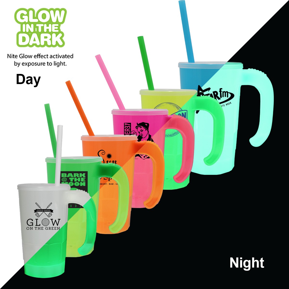 Picture of 20 Oz. Nite Glow Stackable Beer Stein w/Straw & Lid Set