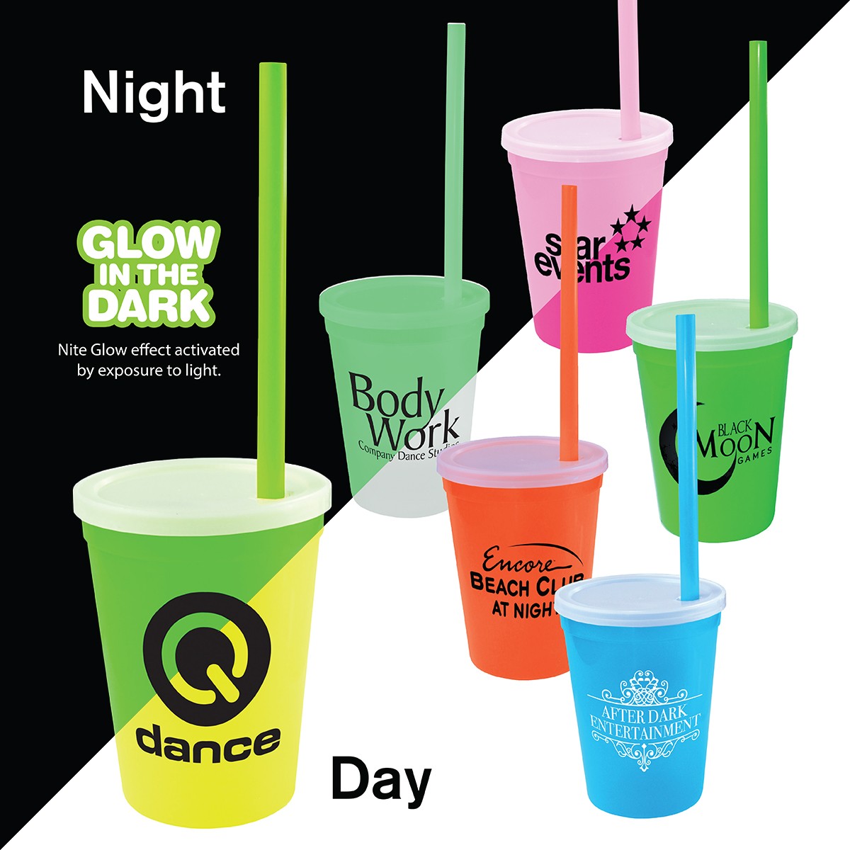 Picture of 12 Oz. Nite Glow Stadium Cup/Straw/Lid Set
