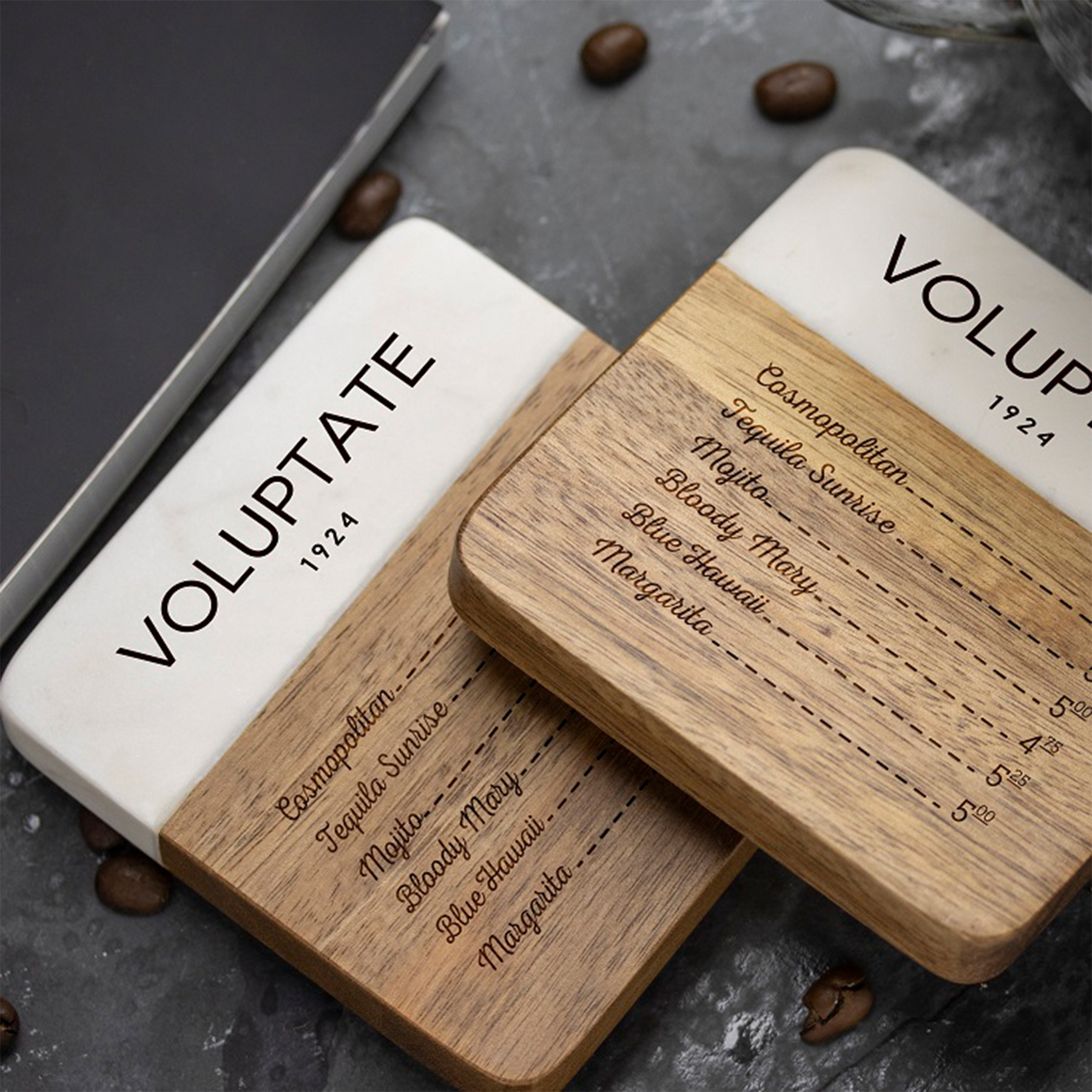 Picture of 2 Pc. Acacia Wood & Marble Coaster Set