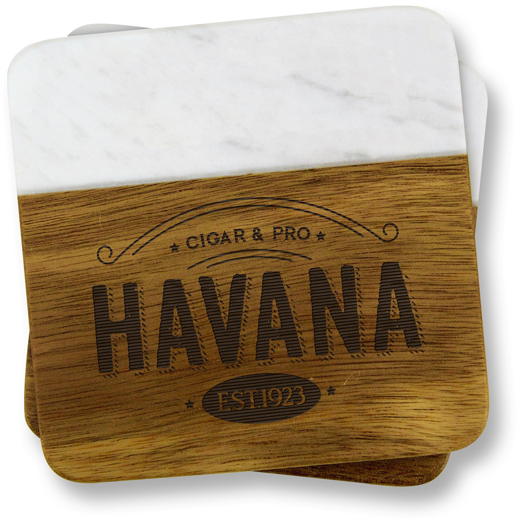 Picture of 2 Pc. Acacia Wood & Marble Coaster Set