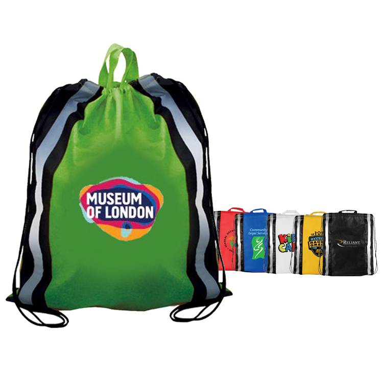 Picture of Non-Woven Reflective Drawstring Backpack w/Stripes (Full Color Digital)