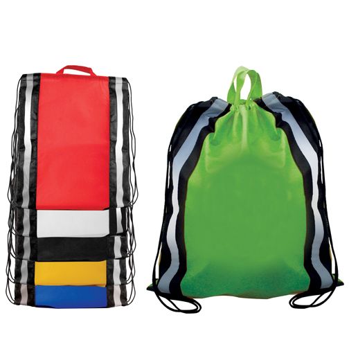 Picture of Non-Woven Blank Reflective Drawstring Backpack w/Stripes
