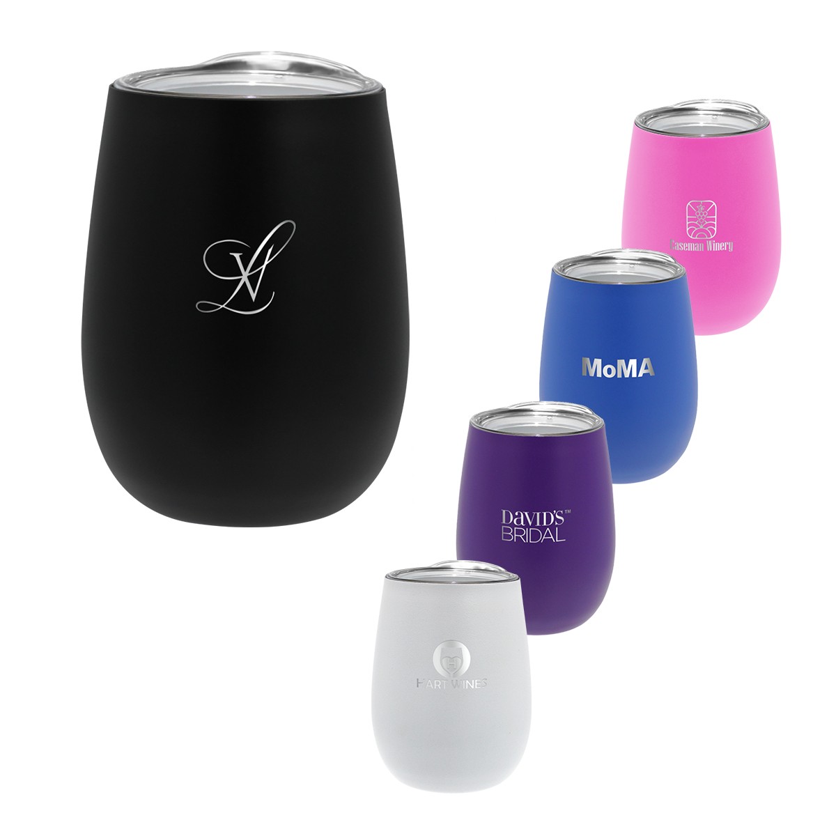 Picture of 12 oz. Recycled Stainless Wine Glass with Lid, Laser, Standard