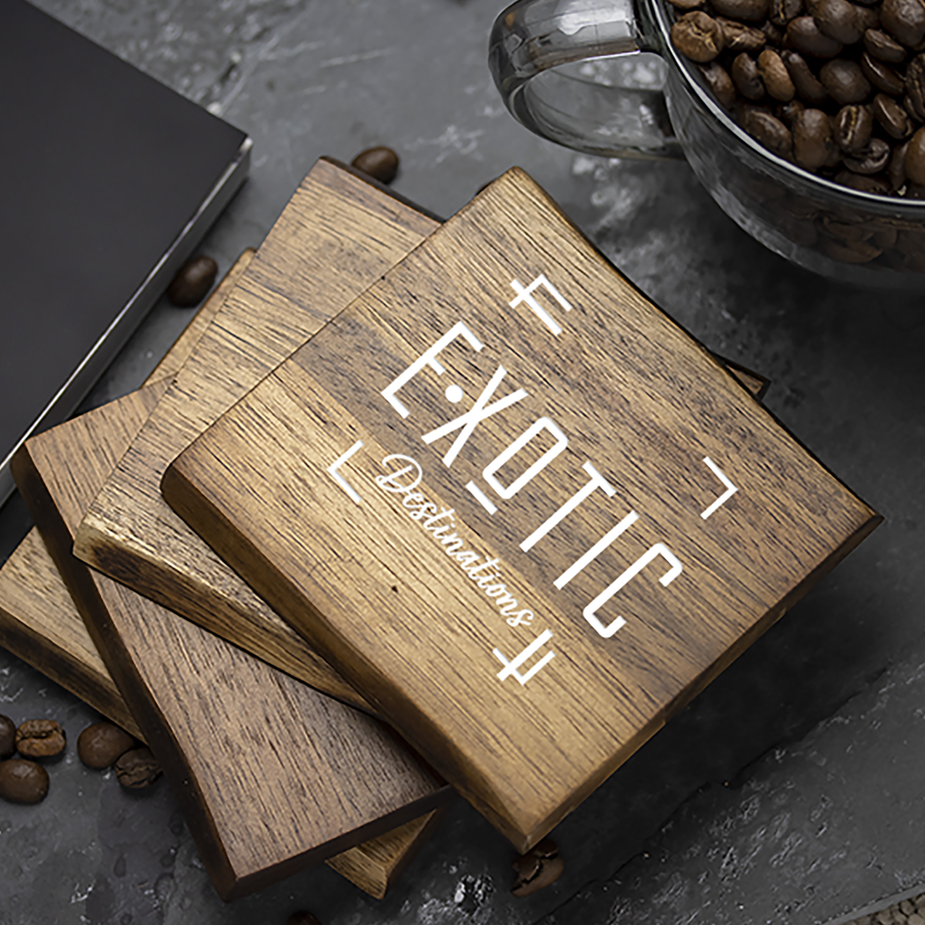 Picture of 4 Piece Acacia Wood Coaster Set