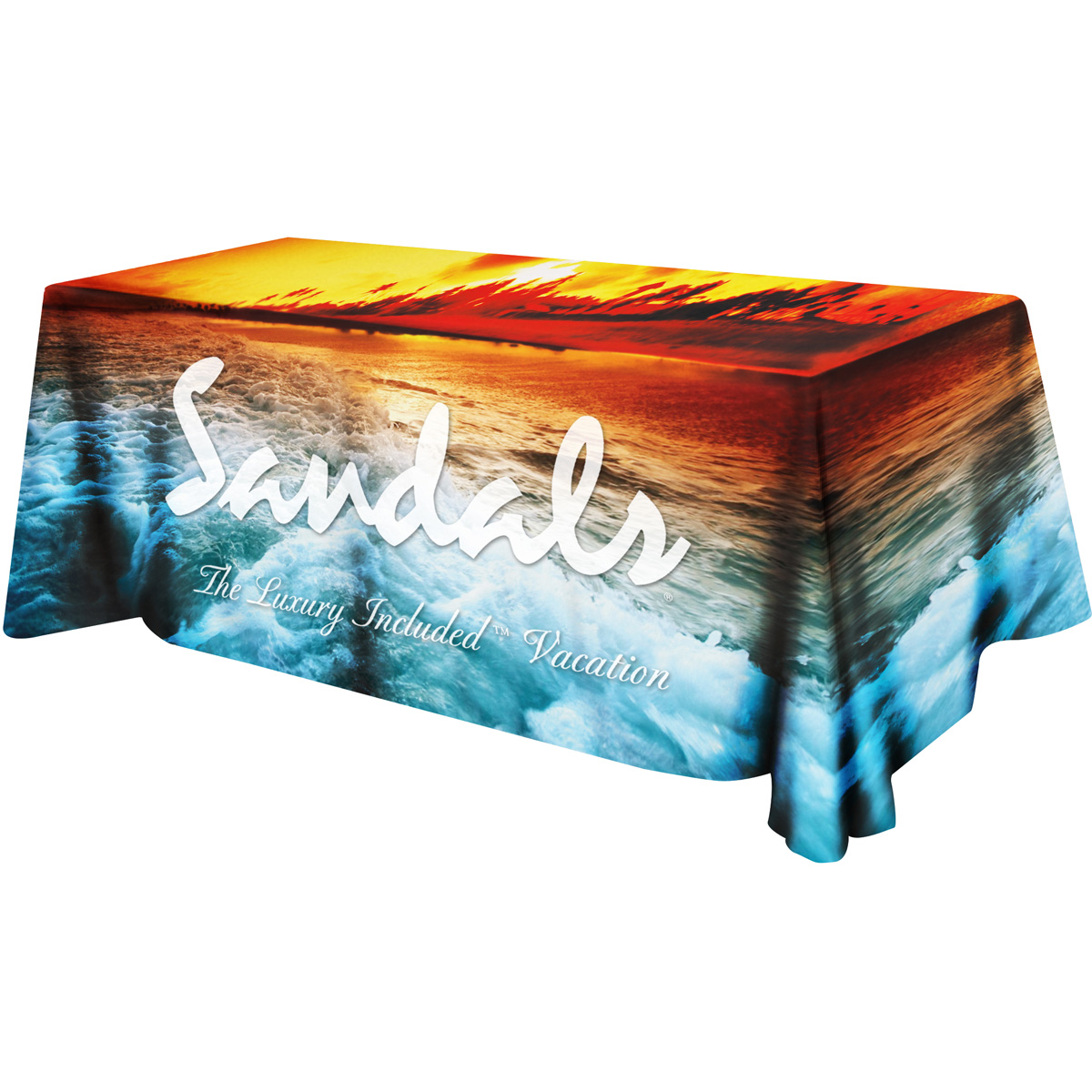 Picture of All Over Full Color Dye Sub Table Cover - flat poly 3-sided, fits 8' table