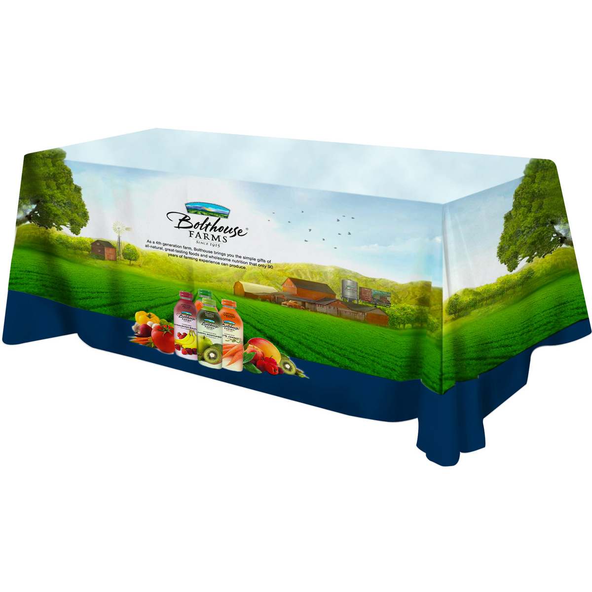 Picture of All Over Full Color Dye Sub Table Cover - flat poly 3-sided, fits 8' table