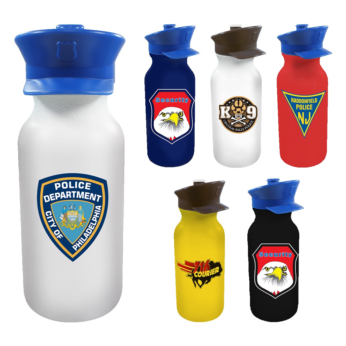 Picture of 20 Oz. Value Cycle Bottle w/Police Hat Push 'n Pull Cap (Full Color Digital)