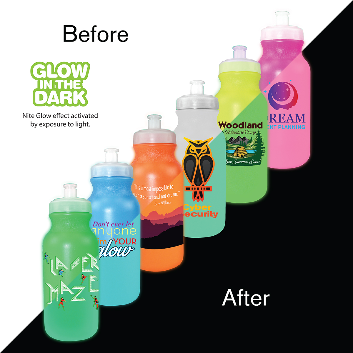 Picture of 20 Oz. Nite Glow Value Cycle Bottle W/ Push 'n Pull Cap (Full Color Digital)