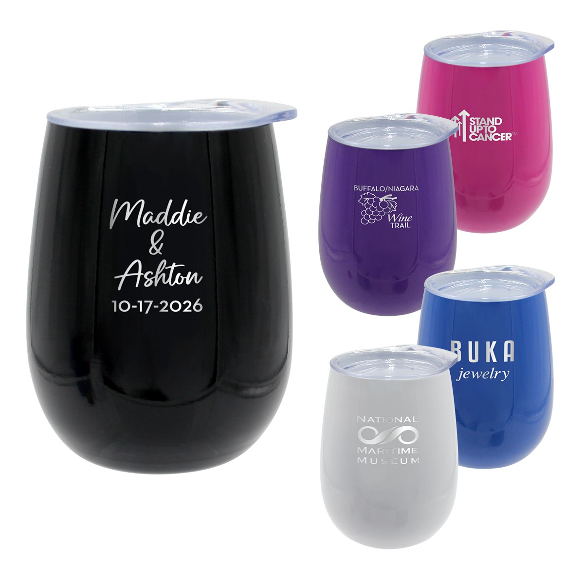 Picture of Pure 12 oz. Recycled Wine Glass with Lid, Laser, Standard
