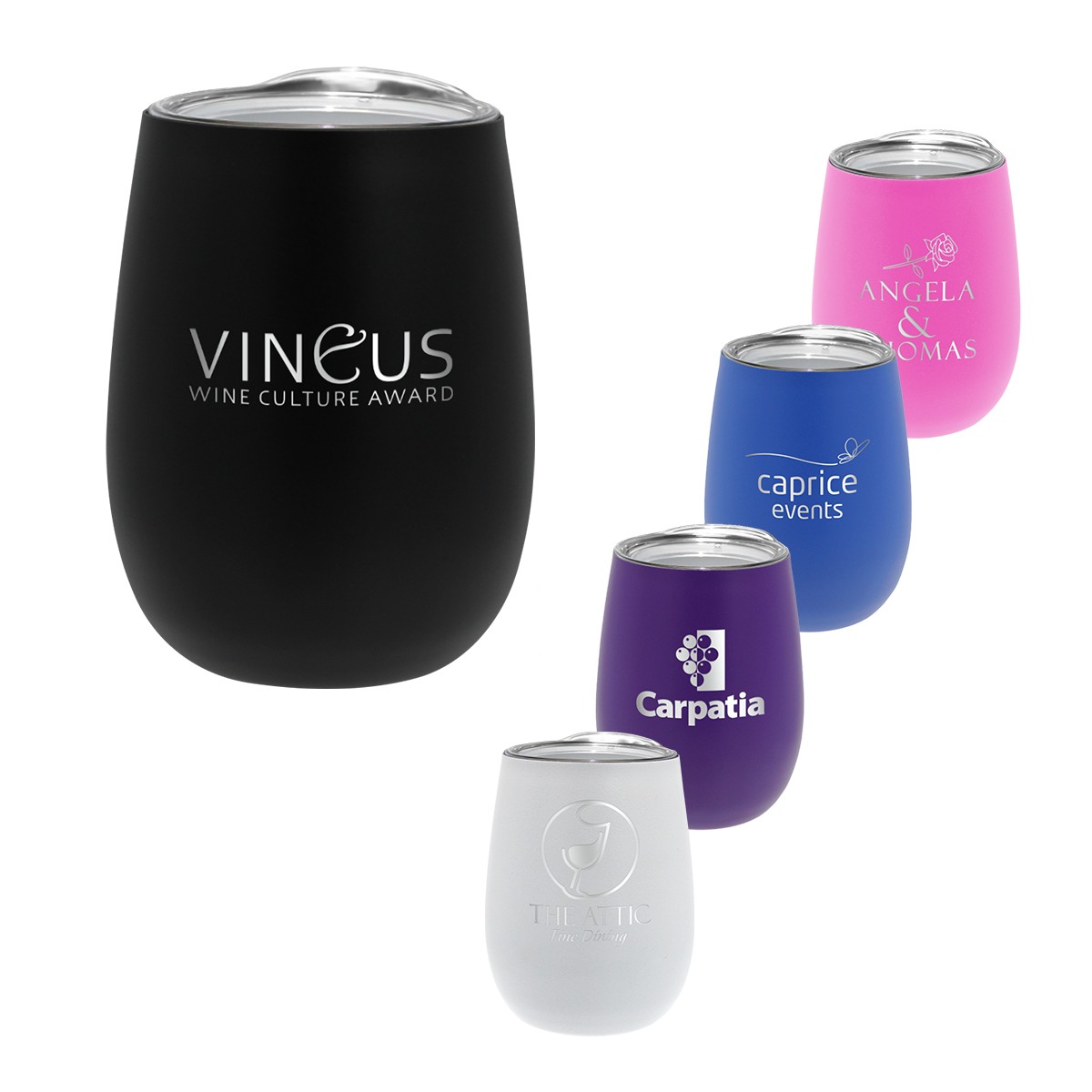 Picture of 12 oz. Recycled Stainless Wine Glass with Lid, Laser, Premium