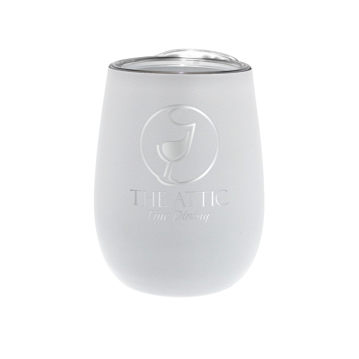 Picture of 12 oz. Recycled Stainless Wine Glass with Lid, Laser, Premium