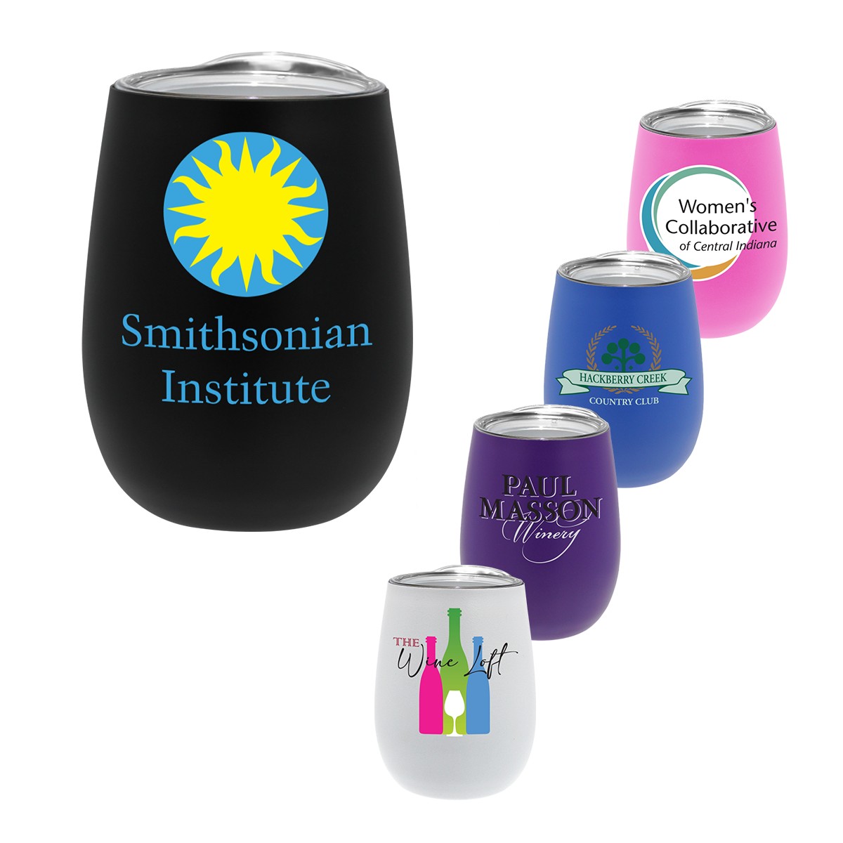 Picture of 12 oz. Recycled Stainless Wine Glass with Lid, Full Color Digital
