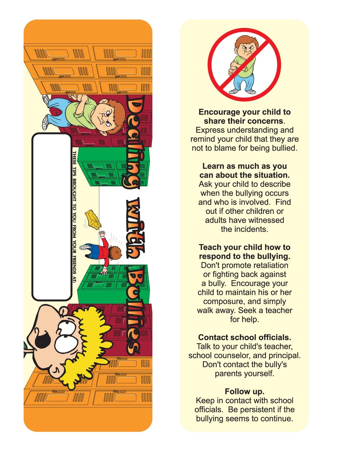 Picture of Dealing w/Bullies Stock Full Color Digital Printed Bookmark