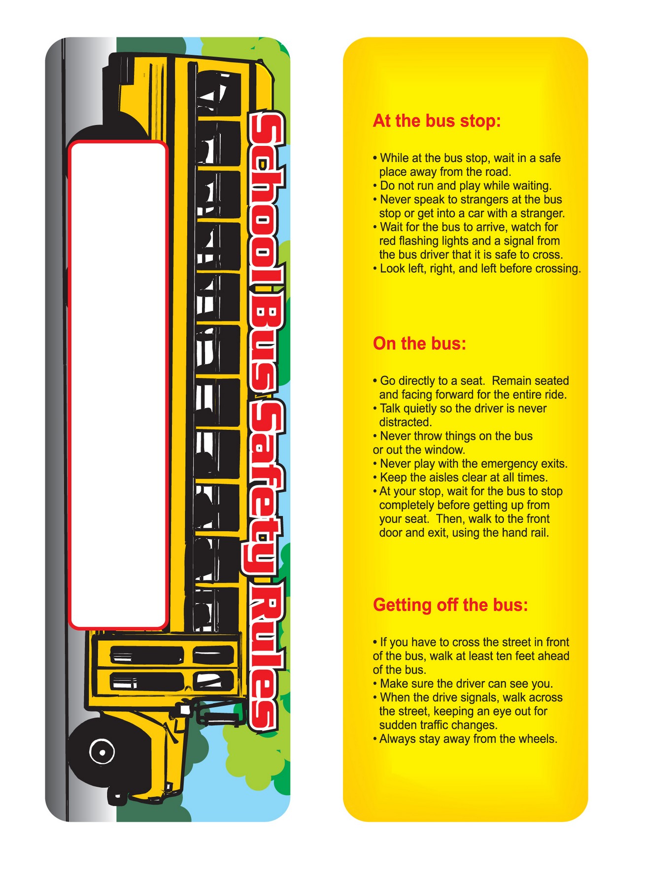 Picture of School Bus Safety Stock Full Color Digital Printed Bookmark
