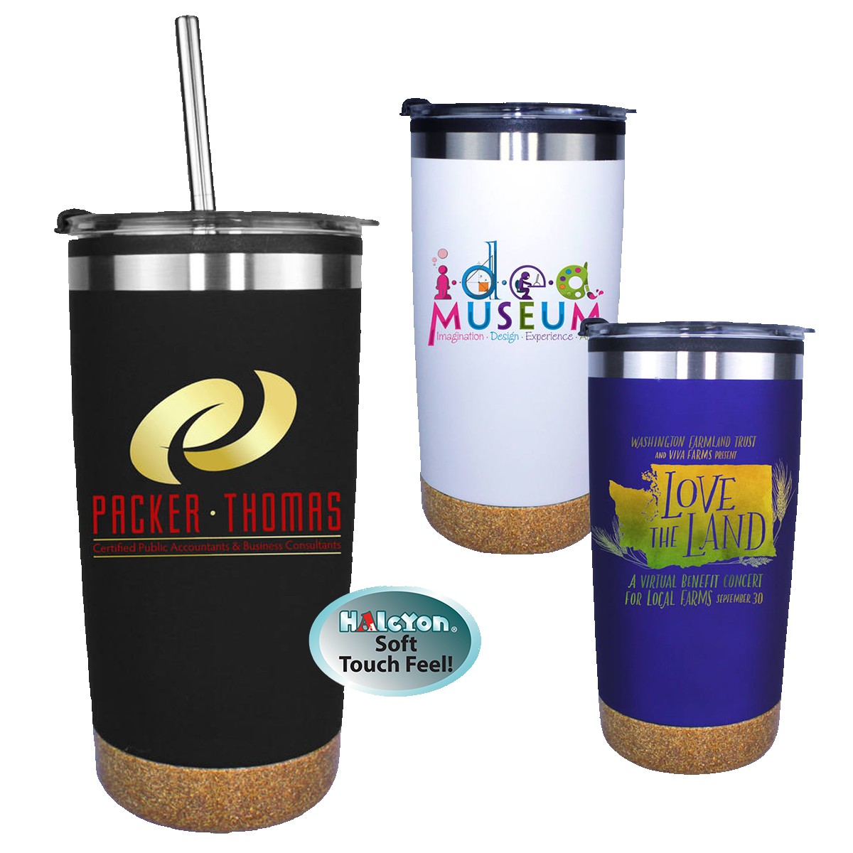 Picture of 20 Oz. Halcyon® Cork Bottom Tumbler w/Stainless Straw & Flip Top Lid (Full Color Digital)