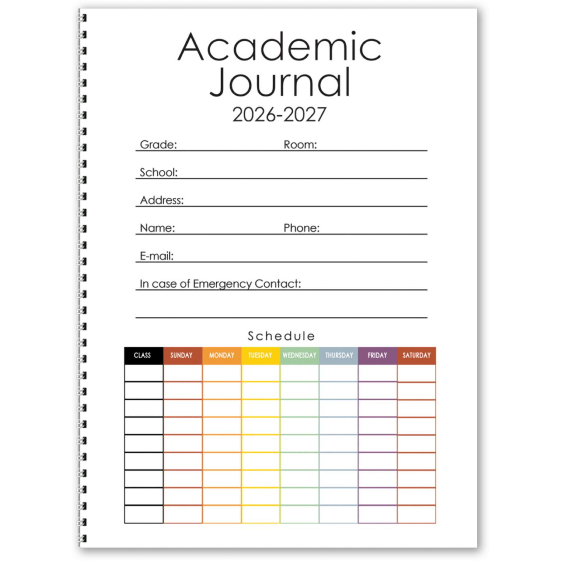 Picture of Full Color Academic 7x10 Planner Colored Insert