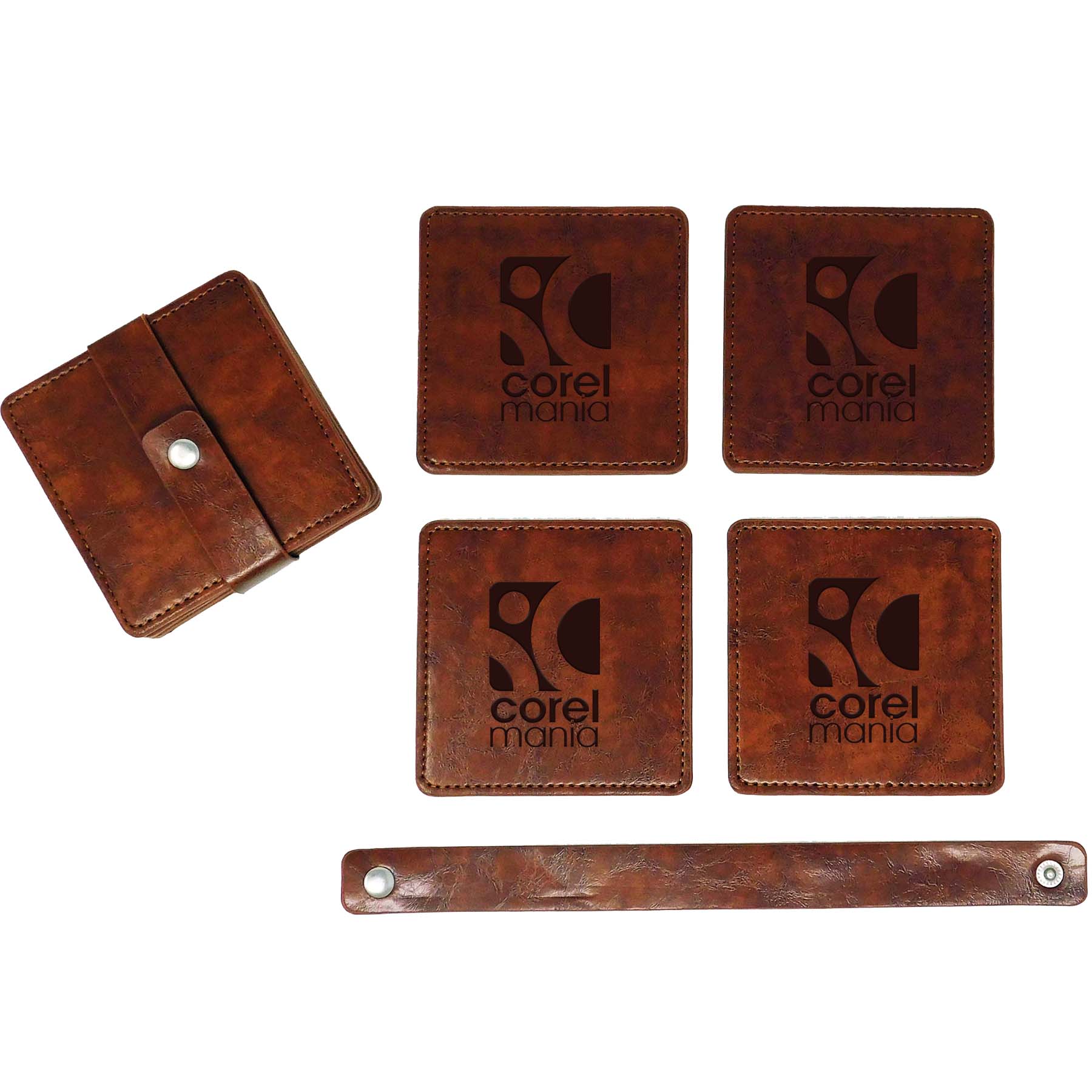 Picture of Watson Square PU Leather Coaster: 4 piece Set in Holder