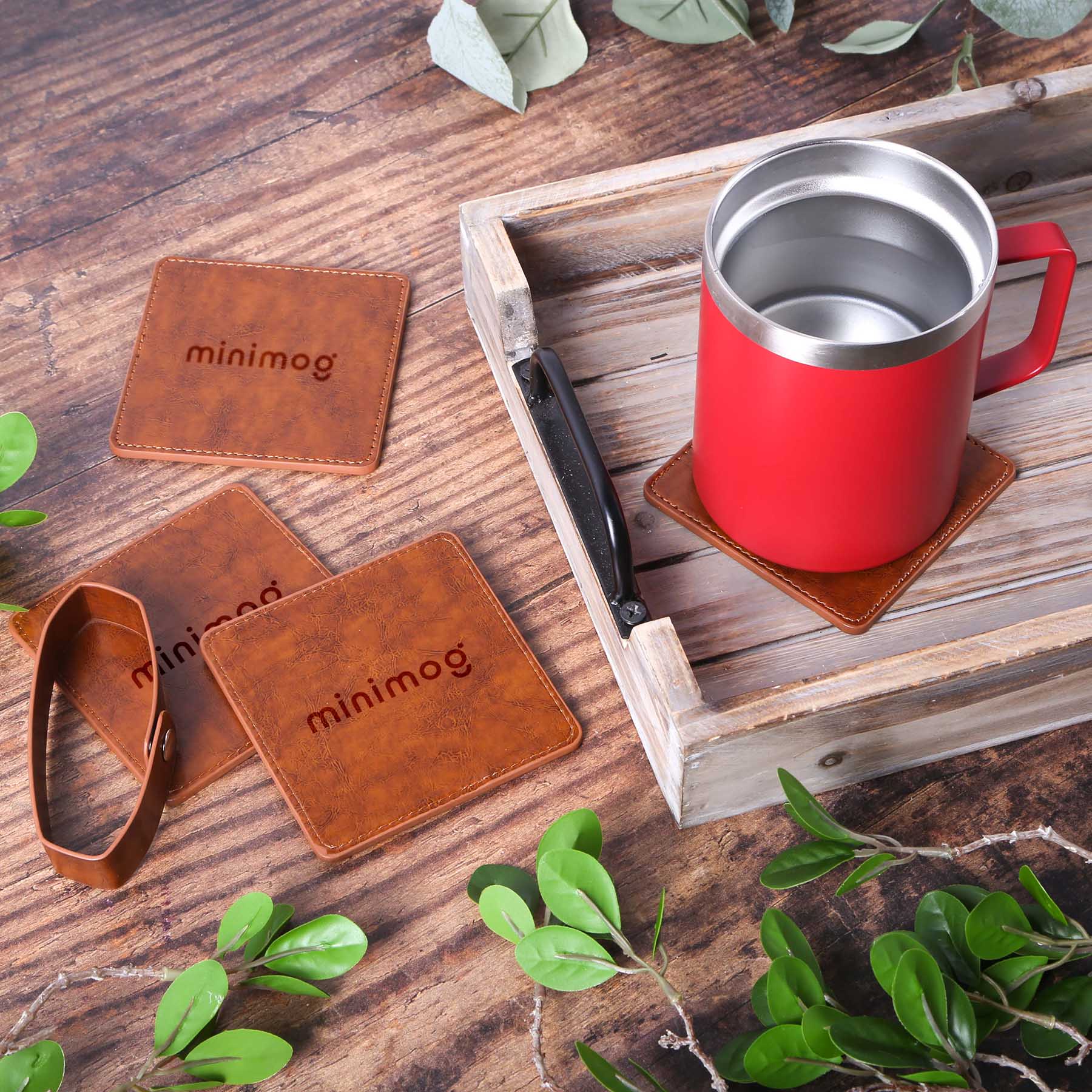 Picture of Watson Square PU Leather Coaster: 4 piece Set in Holder