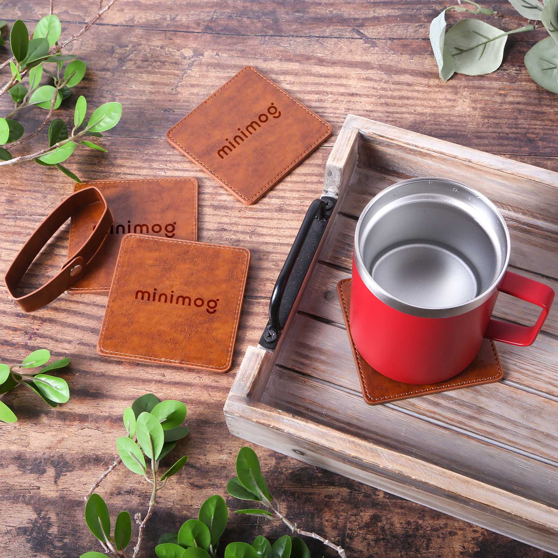 Picture of Watson Square PU Leather Coaster: 4 piece Set in Holder