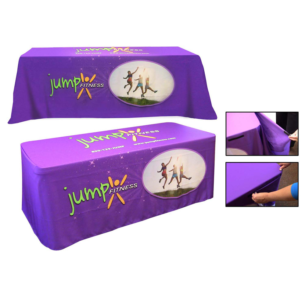 Picture of All Over Full Color Dye Sub Convertible Table Cover: 6' fitted to 8' flat