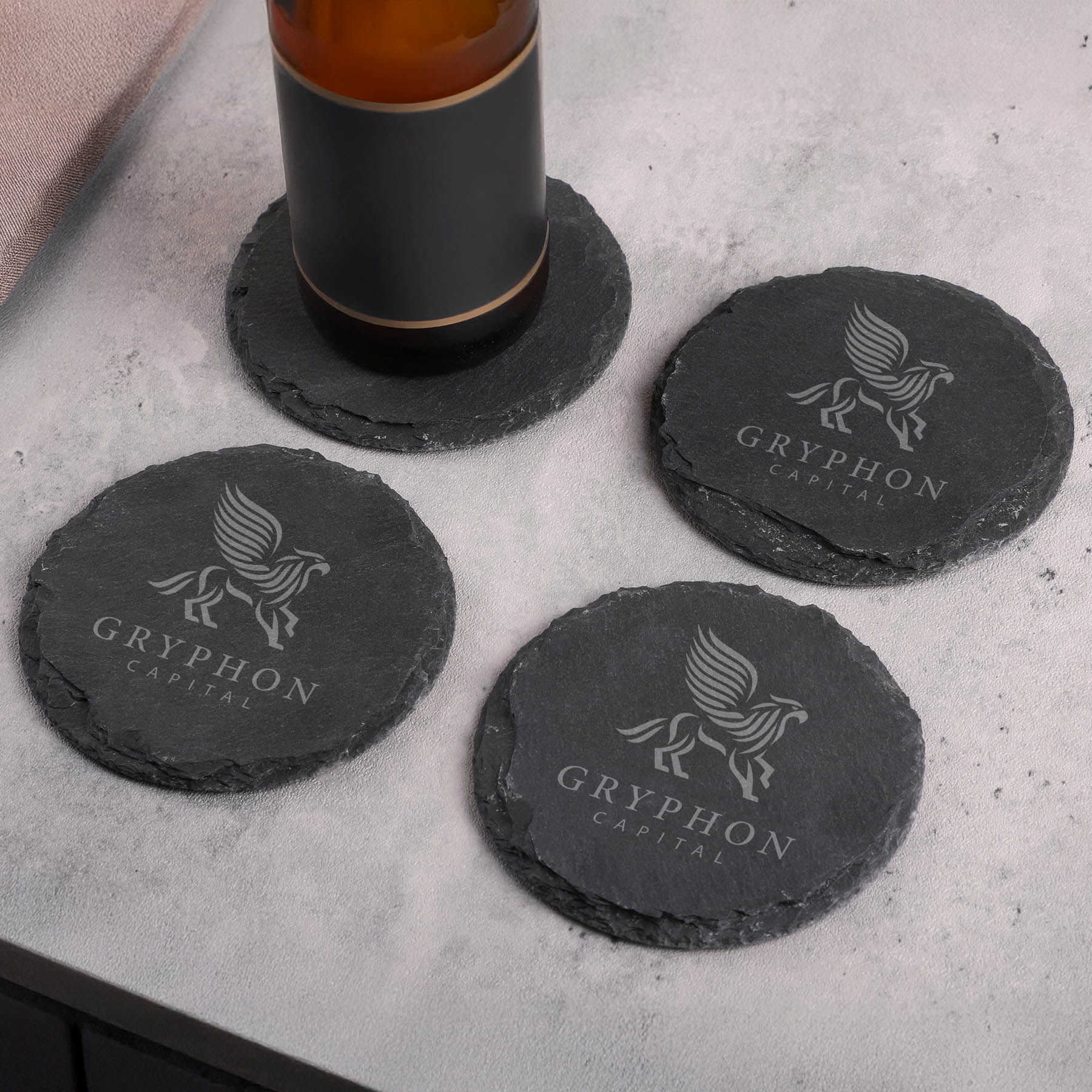 Picture of Round Slate 4 Pc. Coaster Set In Box