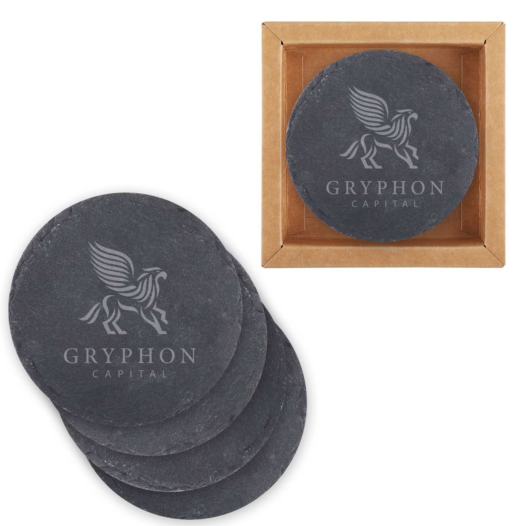 Picture of Round Slate 4 Pc. Coaster Set In Box