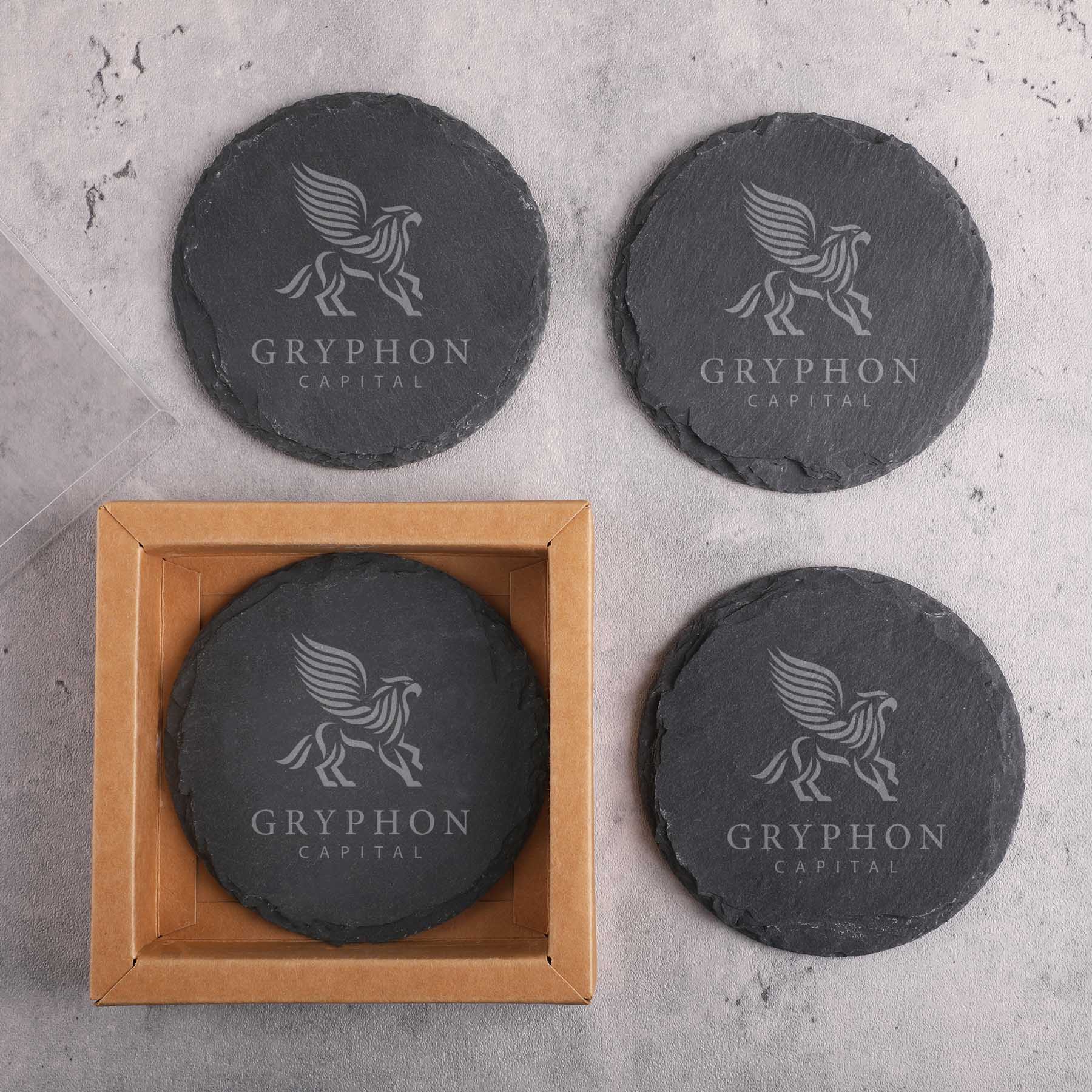 Picture of Round Slate 4 Pc. Coaster Set In Box