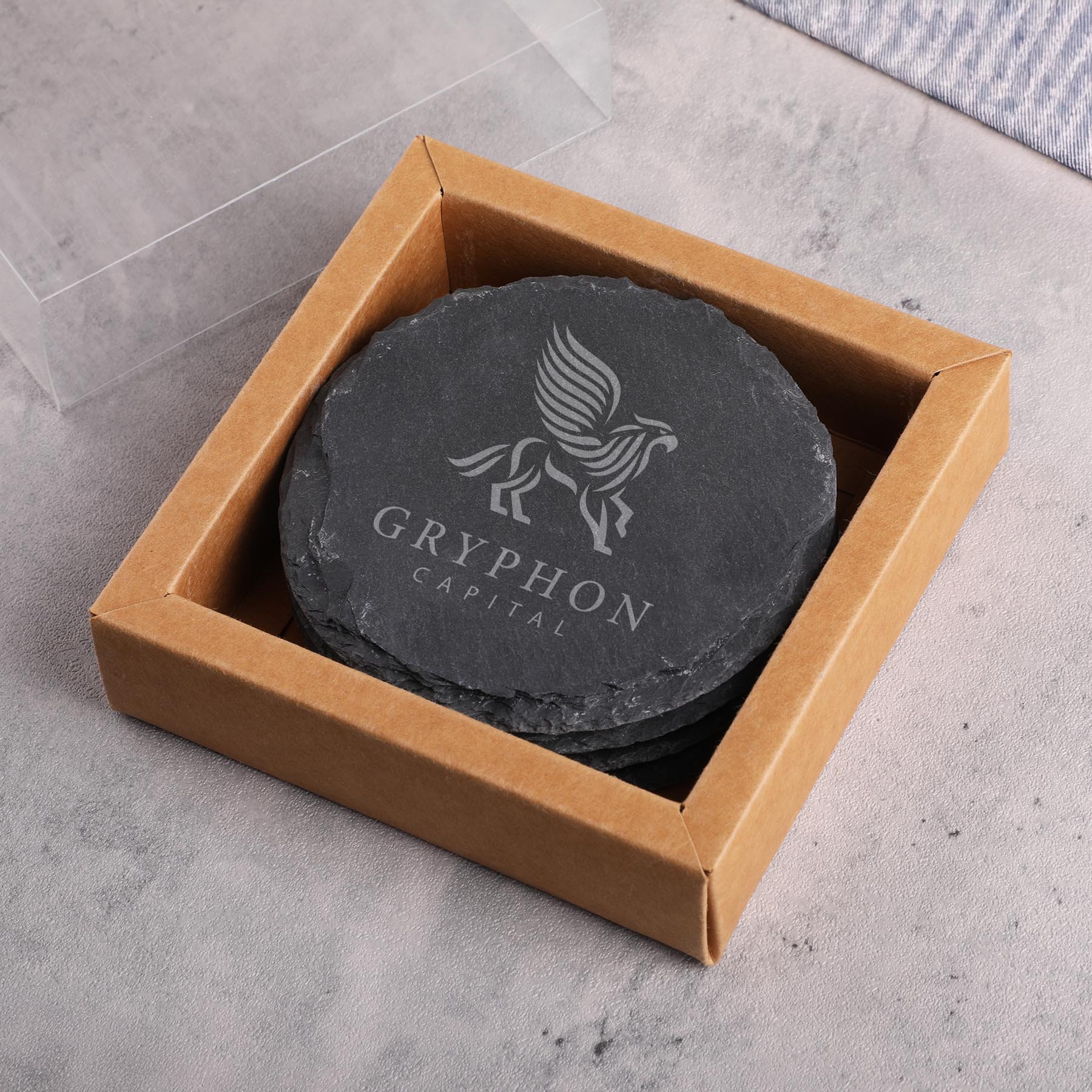 Picture of Round Slate 4 Pc. Coaster Set In Box