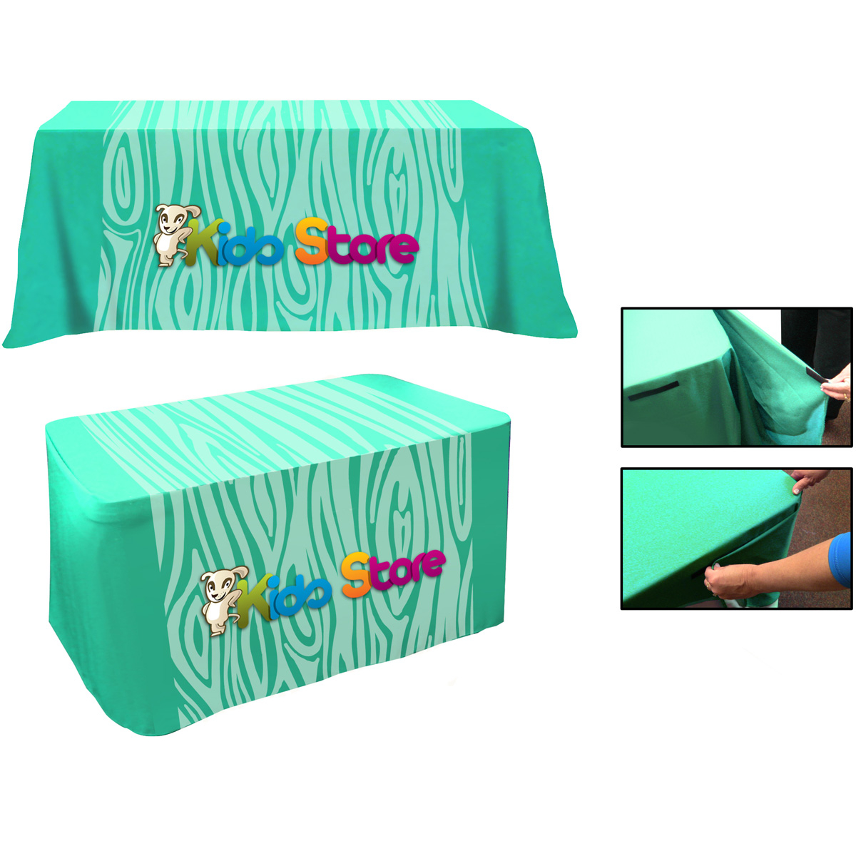 Picture of All Over Full Color Dye Sub Convertible Table Cover: 4' fitted to 6' flat