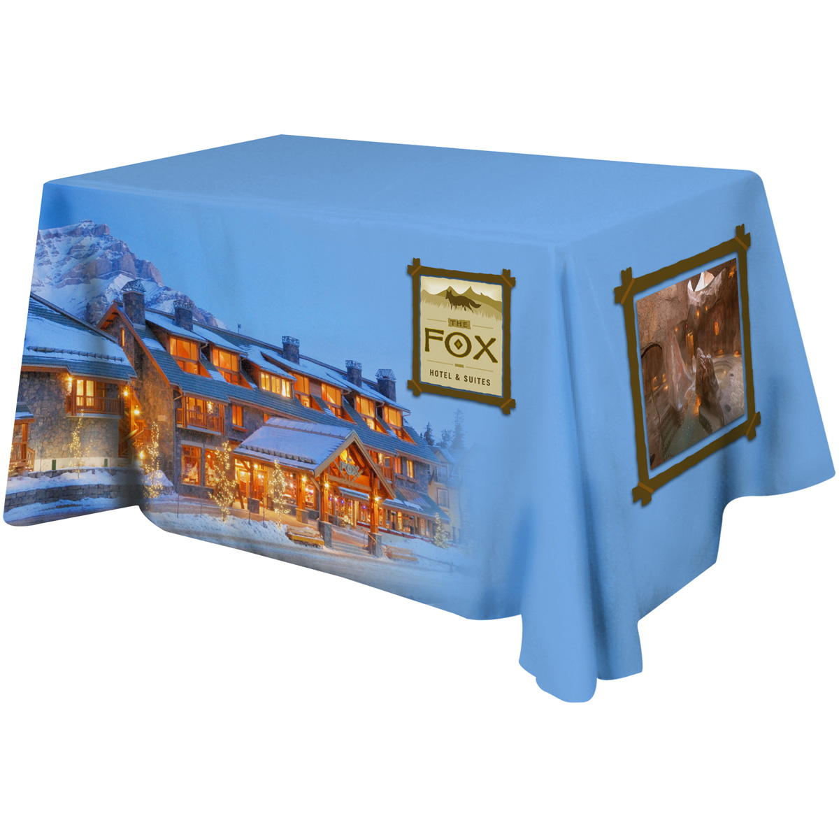 Picture of All Over Full Color Dye Sub Table Cover - flat poly 4-sided, fits 4' table