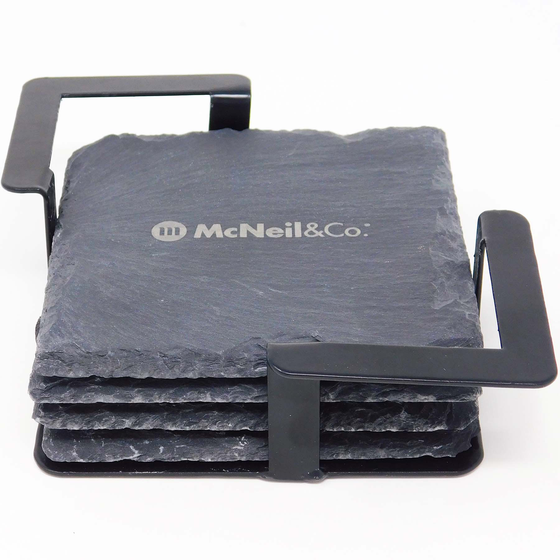 Picture of 4 Pc. Square Slate Coaster Set with Black Metal Stand