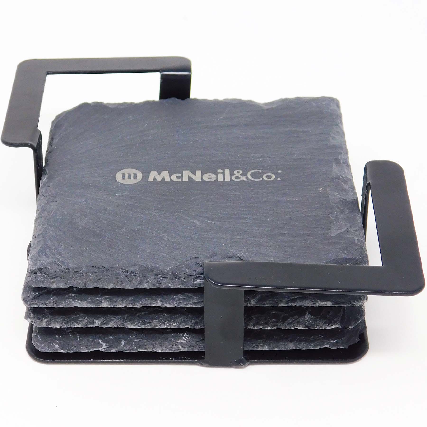 Picture of 4 Pc. Square Slate Coaster Set with Black Metal Stand