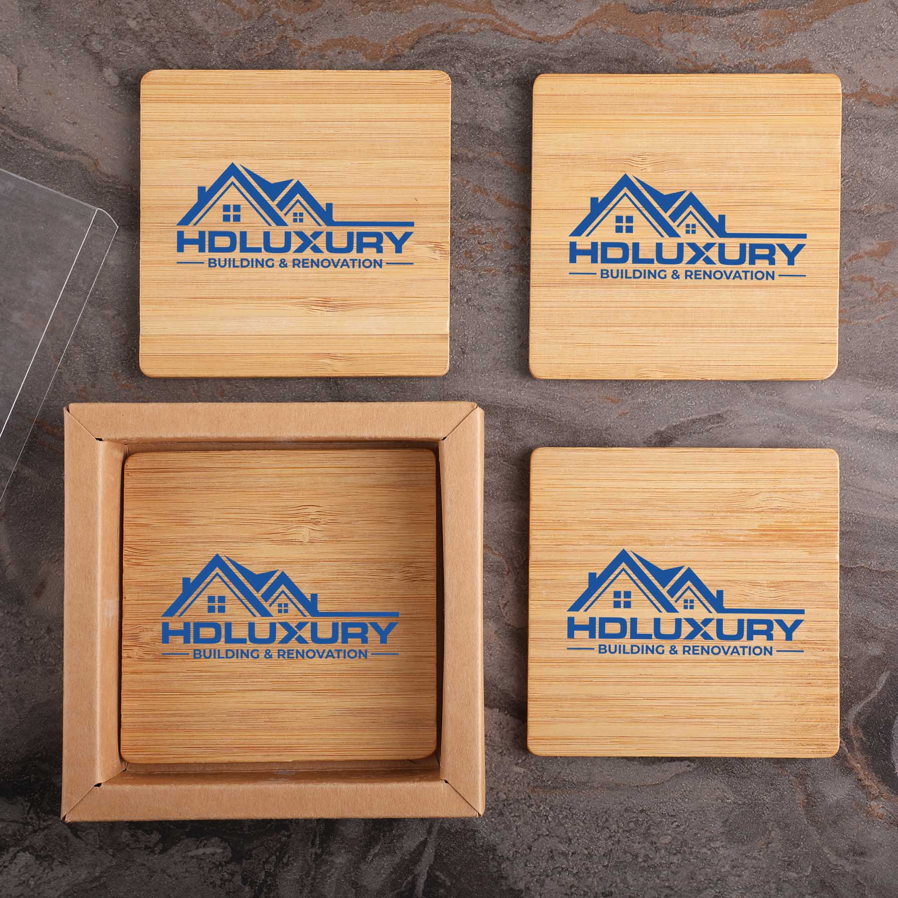 Picture of Square Bamboo 4 Pc. Coaster Set In Box