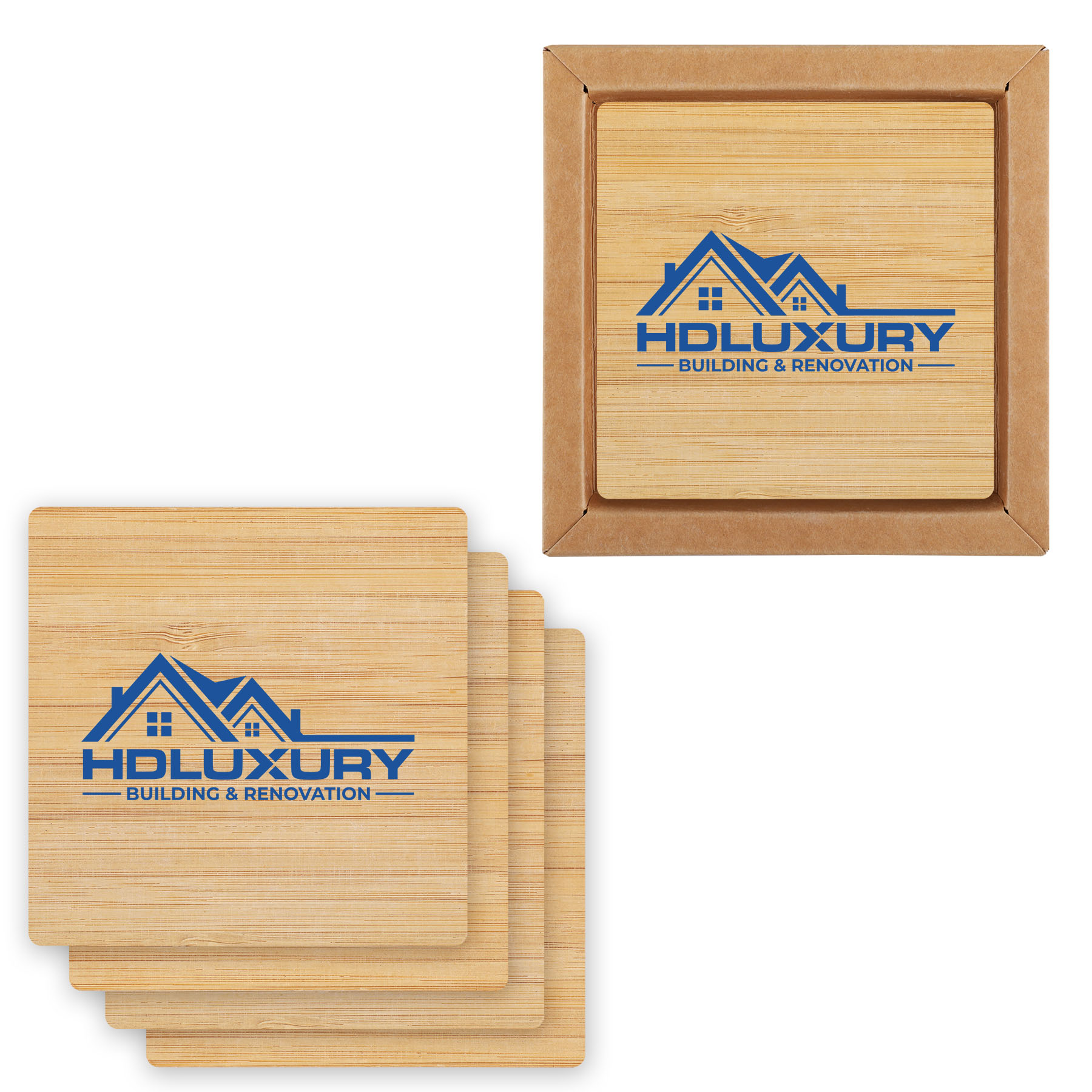 Picture of Square Bamboo 4 Pc. Coaster Set In Box