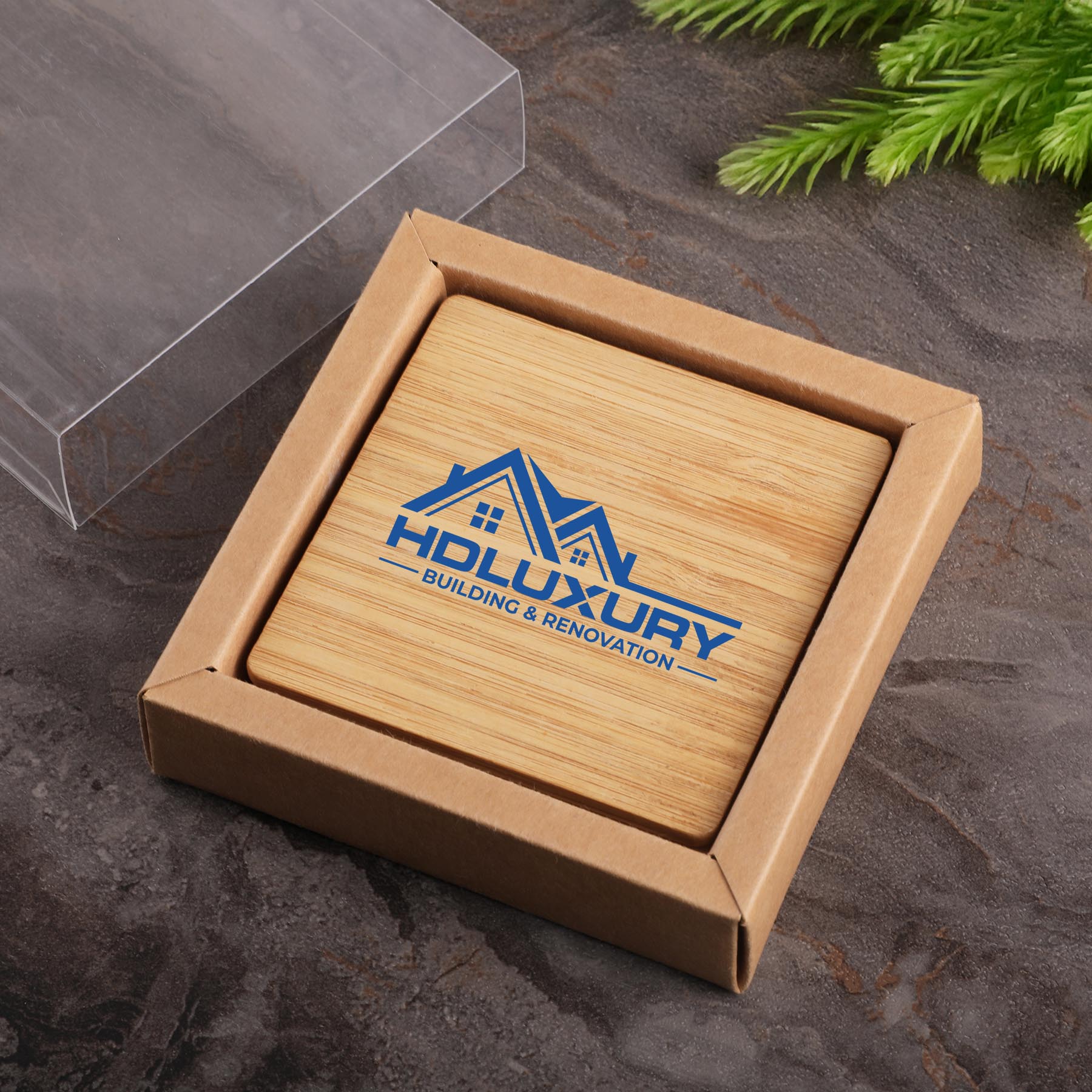 Picture of Square Bamboo 4 Pc. Coaster Set In Box