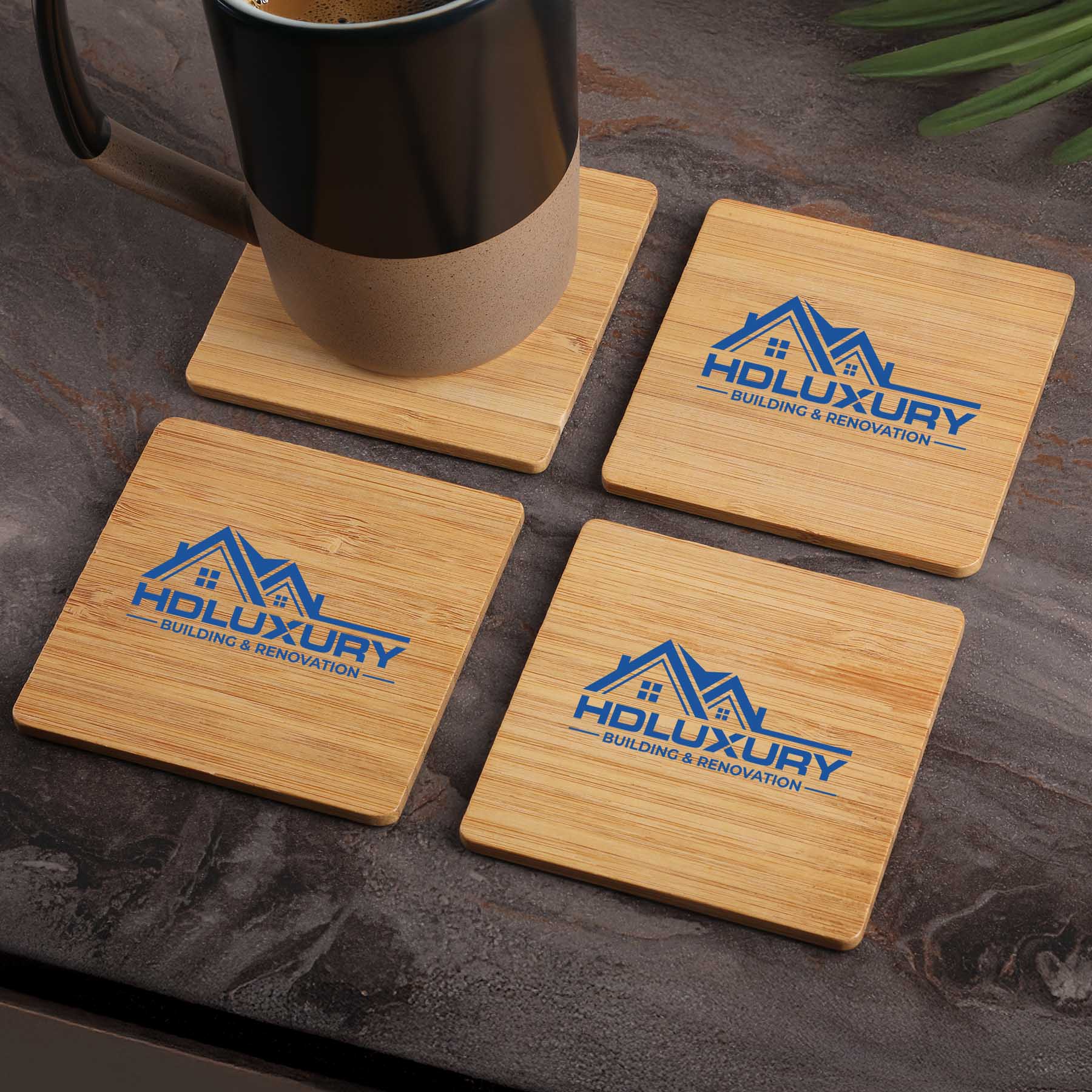 Picture of Square Bamboo 4 Pc. Coaster Set In Box