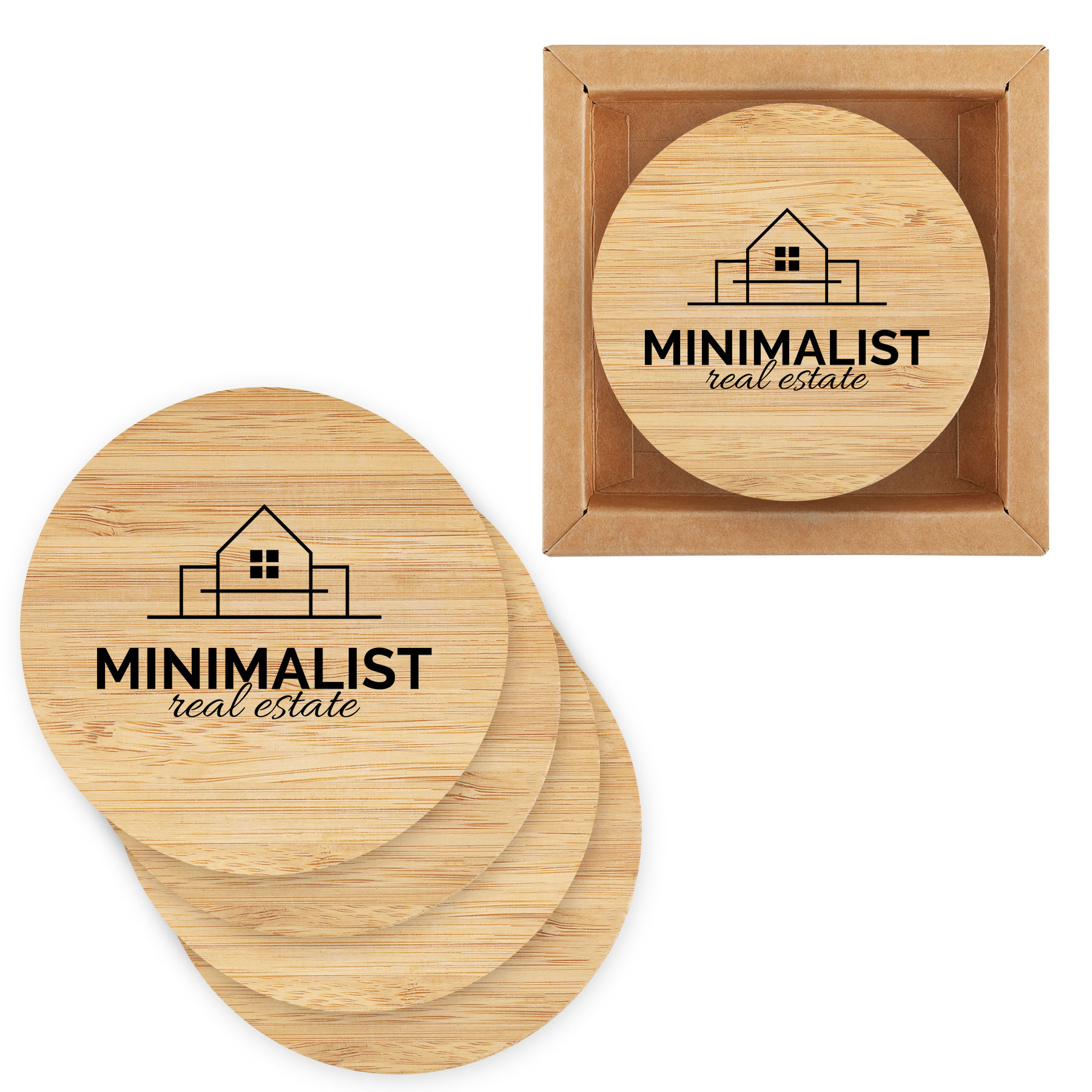 Picture of Round Bamboo 4 Pc. Coaster Set In Box