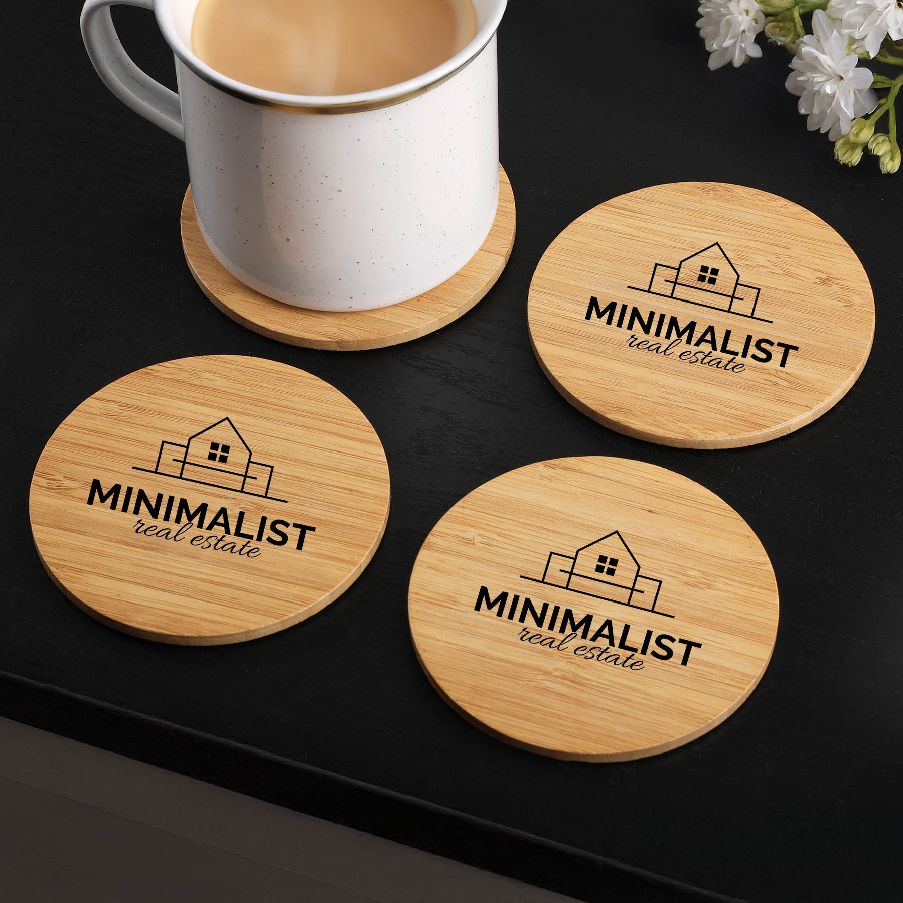 Picture of Round Bamboo 4 Pc. Coaster Set In Box