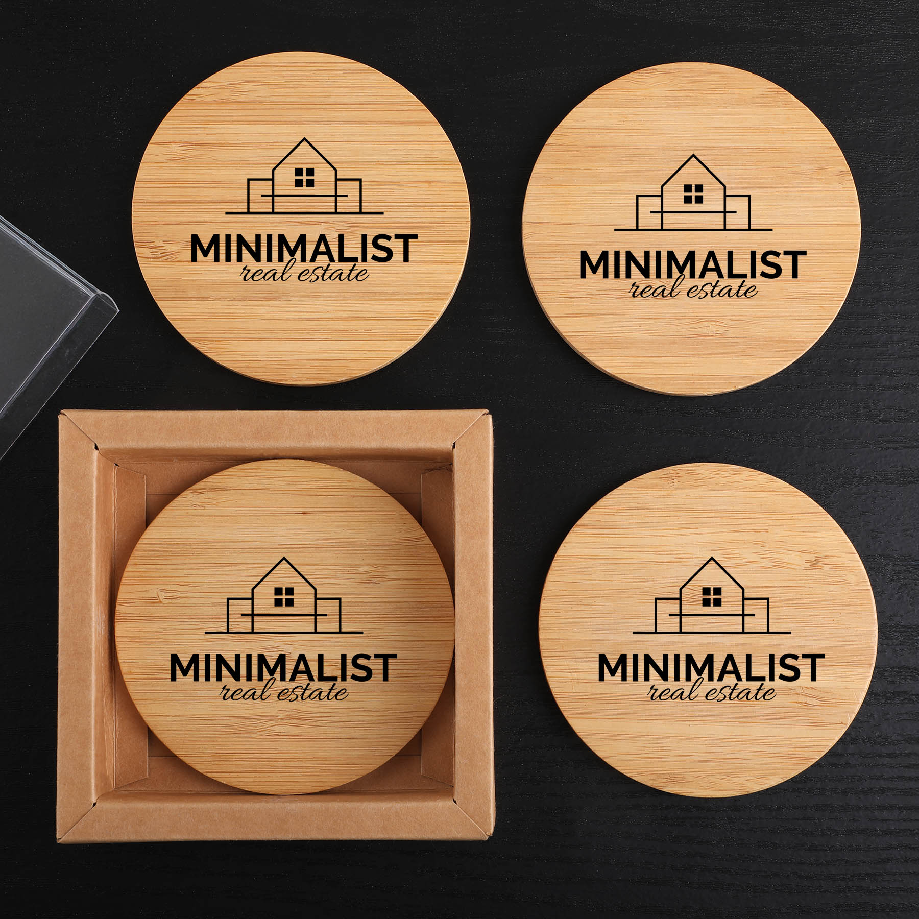Picture of Round Bamboo 4 Pc. Coaster Set In Box
